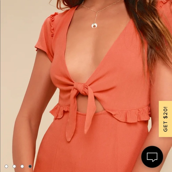 Lulus Seaport Coral Orange Tie-Front Dress - Picture 4 of 6